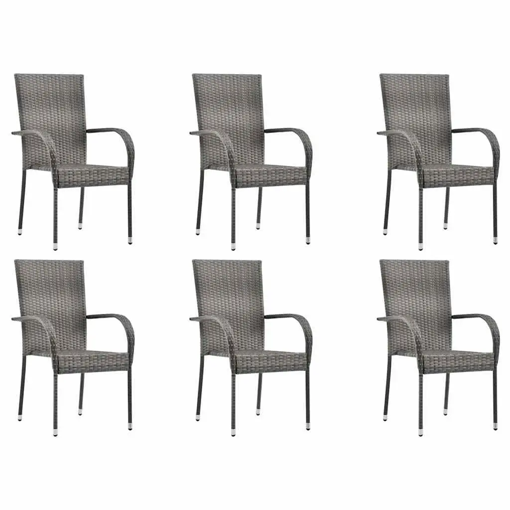 7 Piece Garden Dining Set Grey Acacia Wood Table Steel Frame Chairs Outdoor Furniture