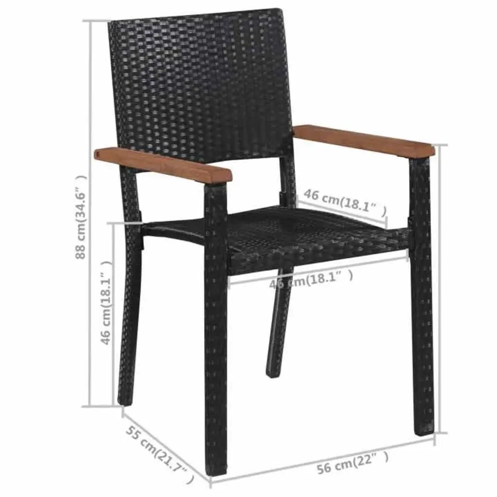 7 Piece Outdoor Dining Set Black Acacia Wood Table Weather Resistant Chairs