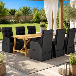 Compact 7 Piece Garden Dining Set: Acacia Table & Rattan Chairs