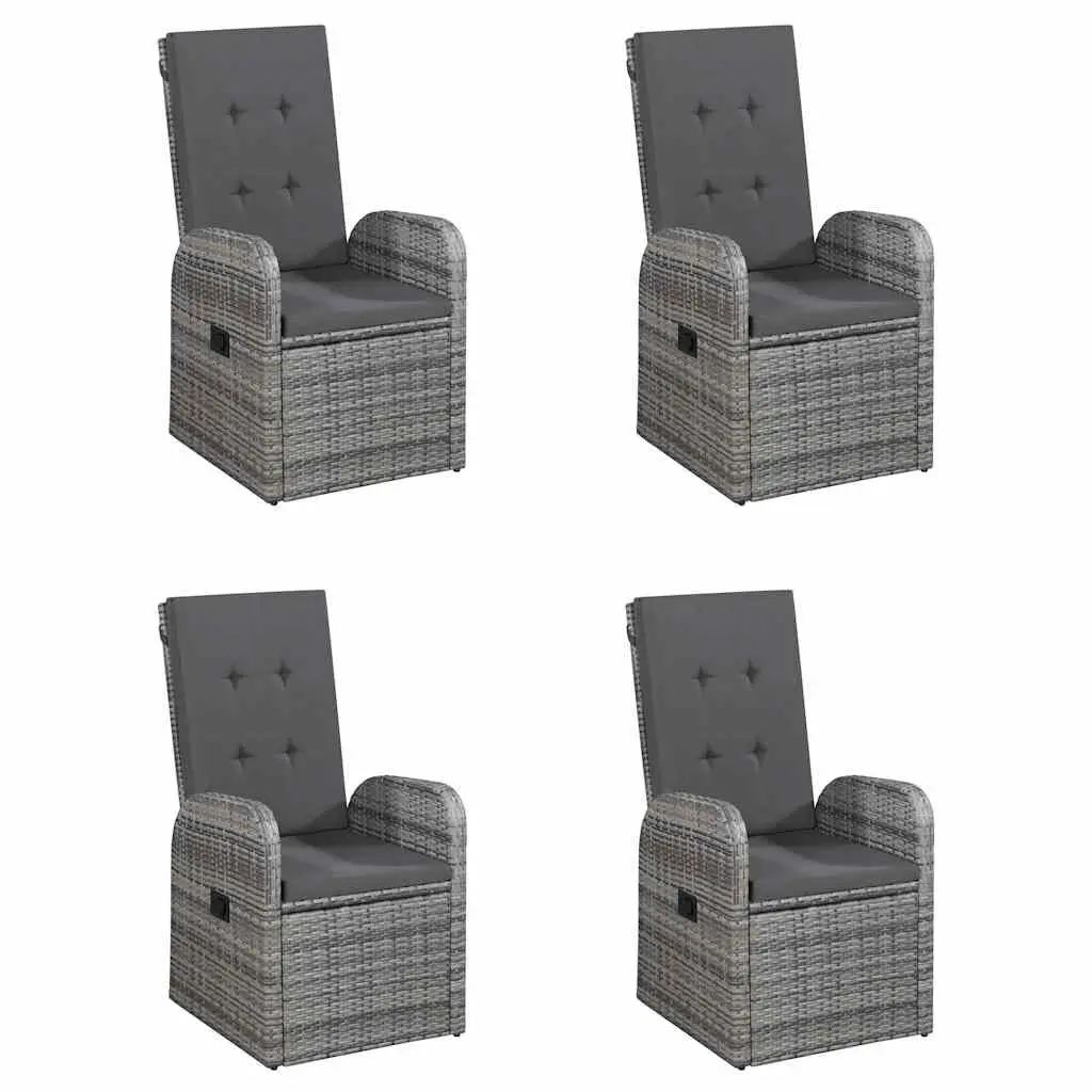 7 Piece Garden Dining Set Grey Weather Resistant Rattan Chairs with Adjustable Backrest and Cushions
