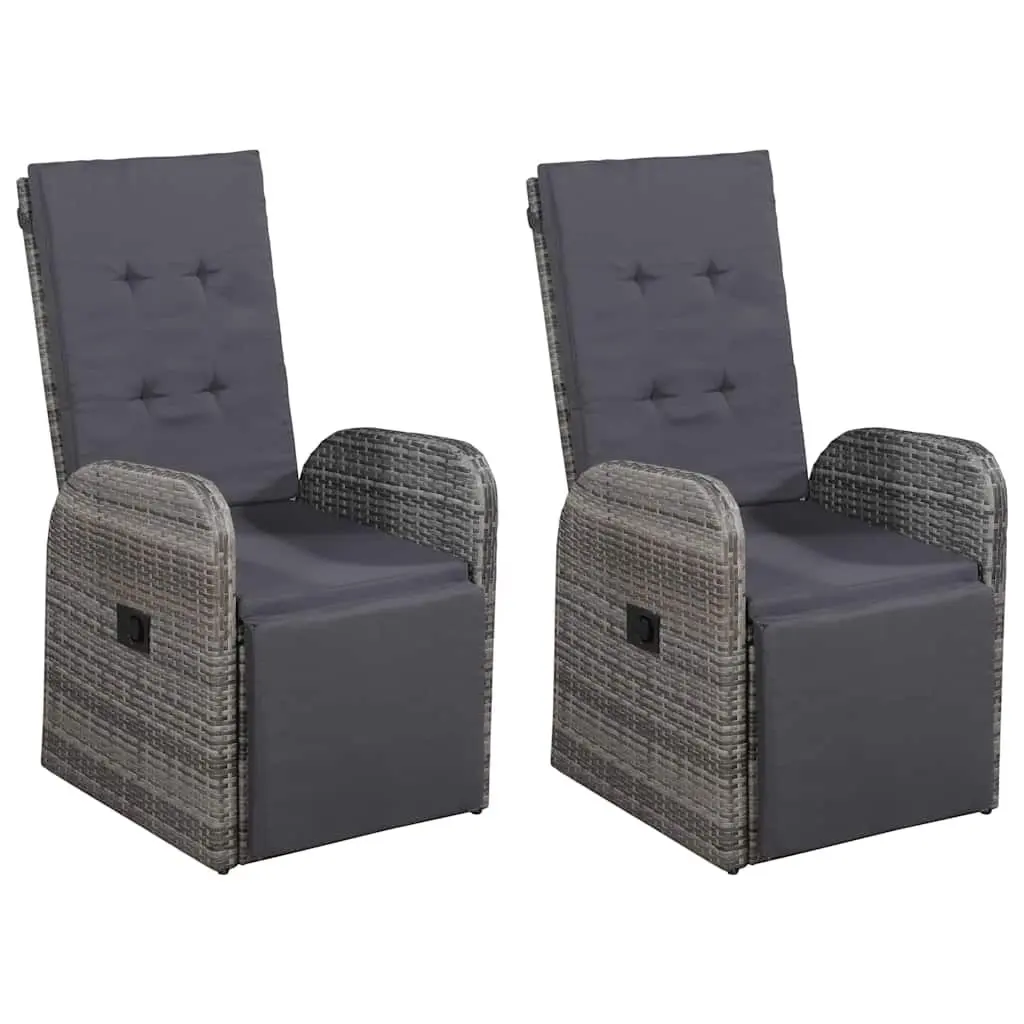 7 Piece Garden Dining Set Grey Weather Resistant Rattan Chairs with Adjustable Backrest and Cushions
