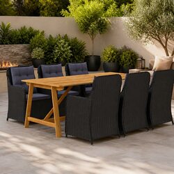 7 Piece Garden Dining Set Outdoor Table Chairs Rattan Black Patio Furniture