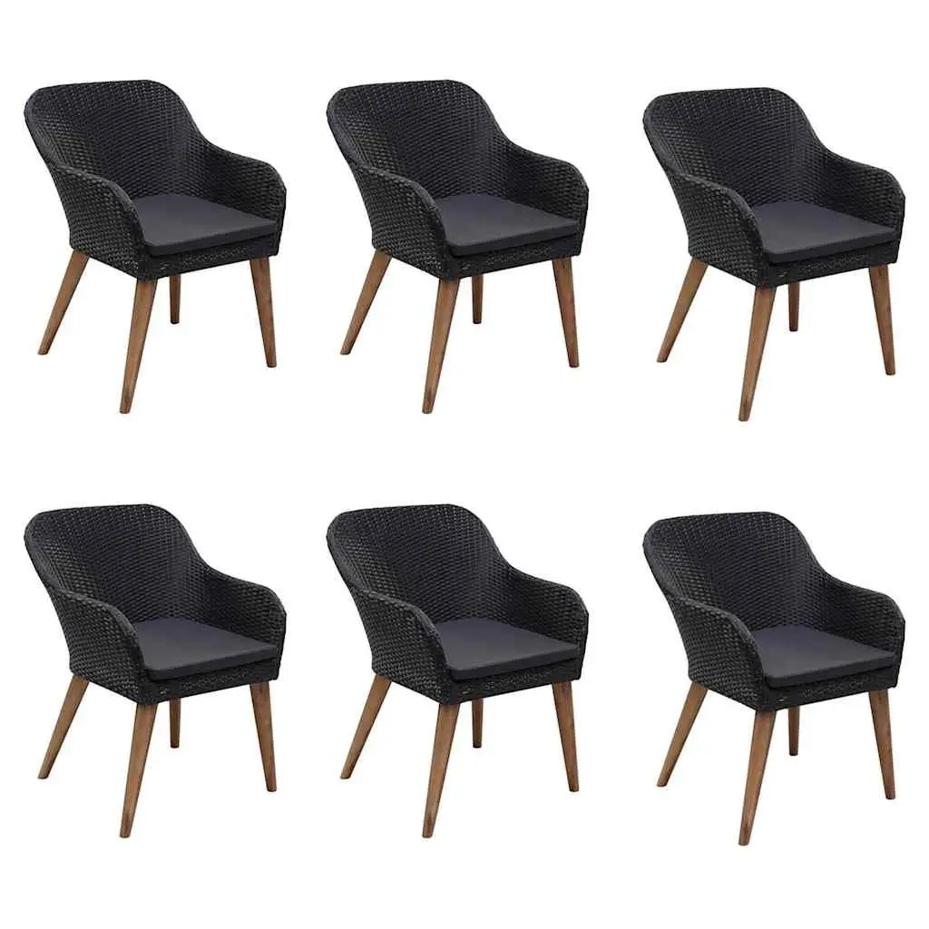 7 Piece Garden Dining Set Black Outdoor Table Chairs Weather-Resistant Rattan