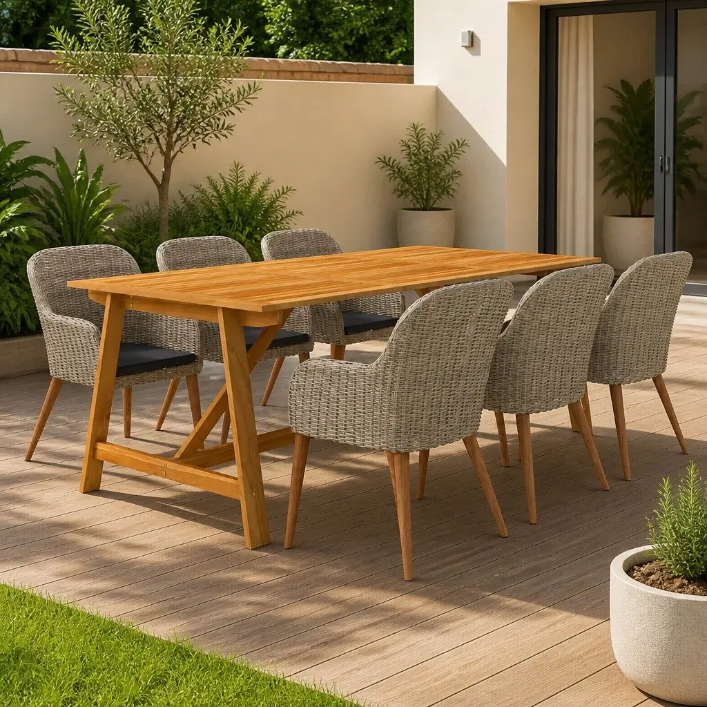 Garden Dining Set 7 Piece Outdoor Furniture Brown Table Chairs Rattan Patio