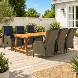 7 Piece Garden Dining Set Outdoor Table Chair Rattan Furniture Brown