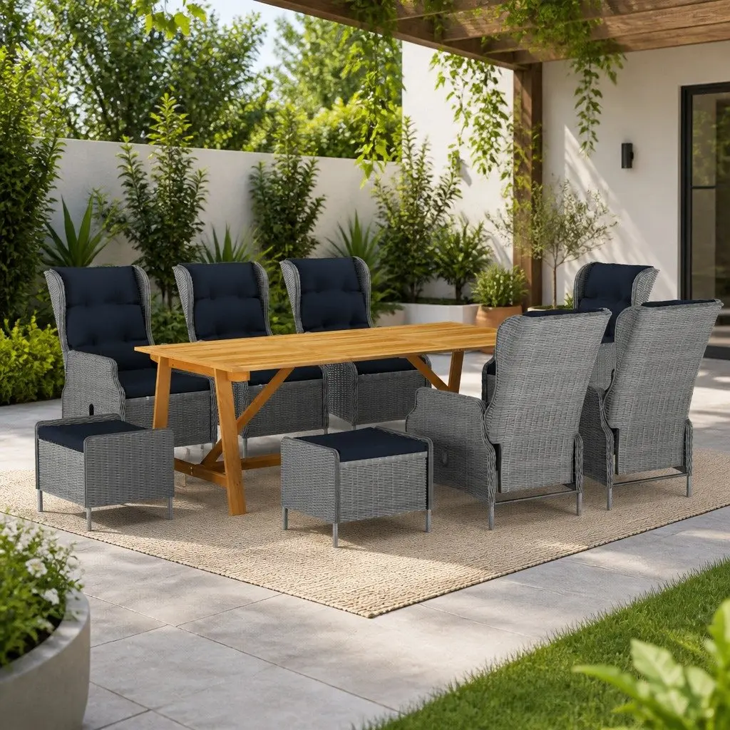 Garden Dining Set Grey 9 Piece Outdoor Furniture Table Chairs