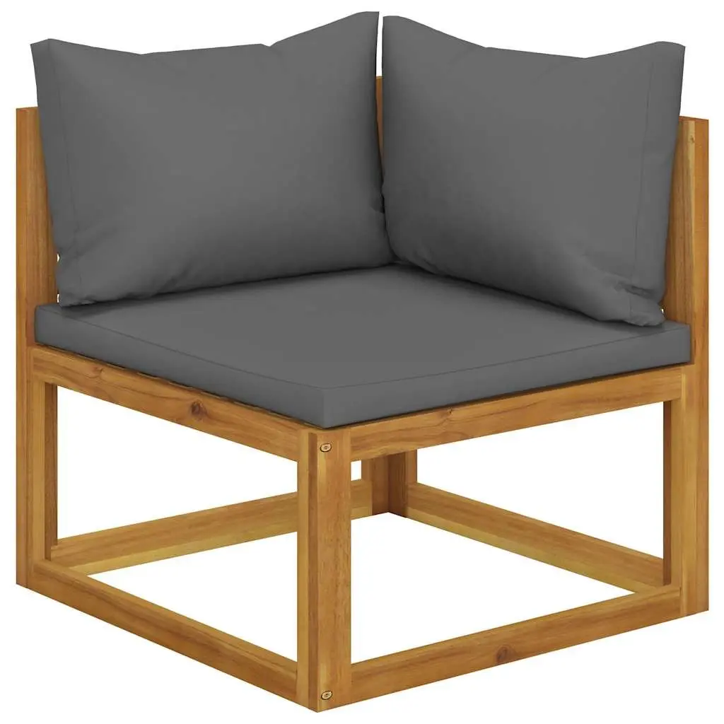 Garden Bench Grey 2-Seater Acacia Wood Frame Padded Cushions Outdoor Lounge