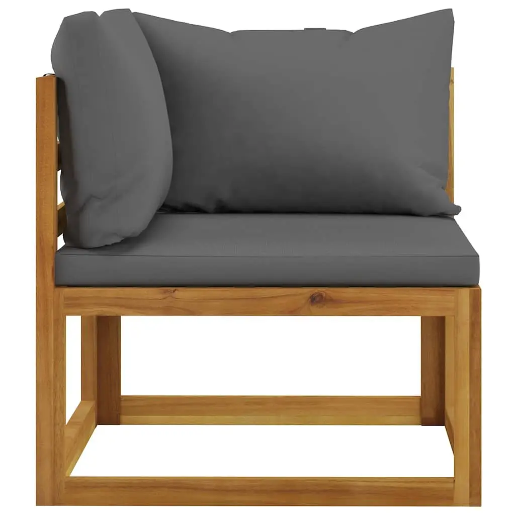 Garden Bench Grey 2-Seater Acacia Wood Frame Padded Cushions Outdoor Lounge