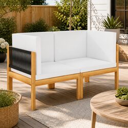 2-Seater Garden Bench Rope Weave Backrest Outdoor Seating Cream Cushions