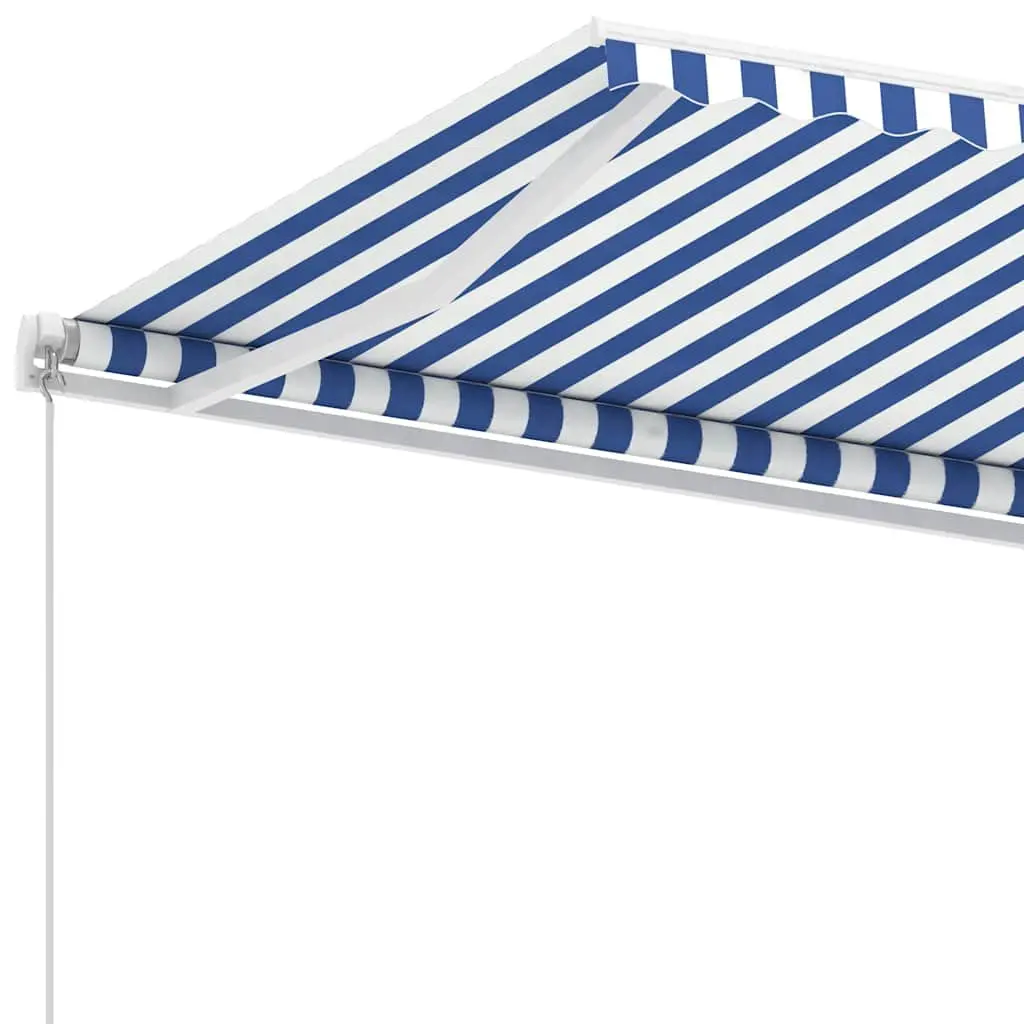 Freestanding Retractable Awning Blue 300x250 cm Manual Hand Crank Operation Adjustable Angle Height 360 Degree Rotating Base