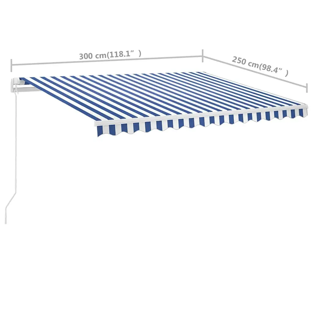 Freestanding Retractable Awning Blue 300x250 cm Manual Hand Crank Operation Adjustable Angle Height 360 Degree Rotating Base