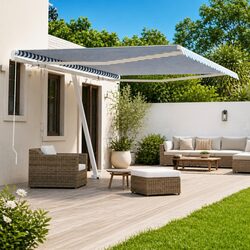 Freestanding Manual Retractable Awning 400x300cm Outdoor Patio Sun Shade Blue