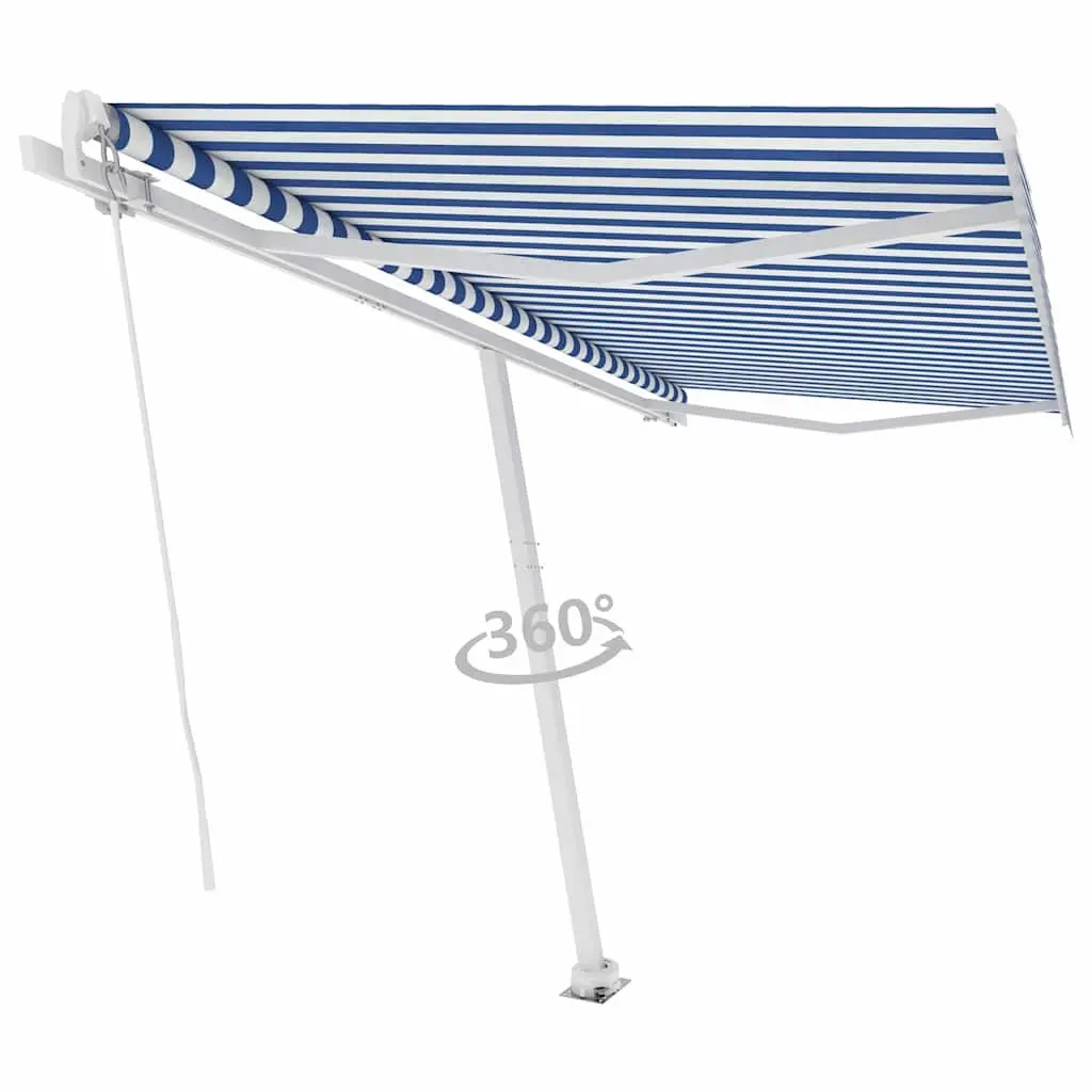 Freestanding Retractable Awning Blue 400x300cm Manual Hand Crank Operation 360 Degree Rotatable Base