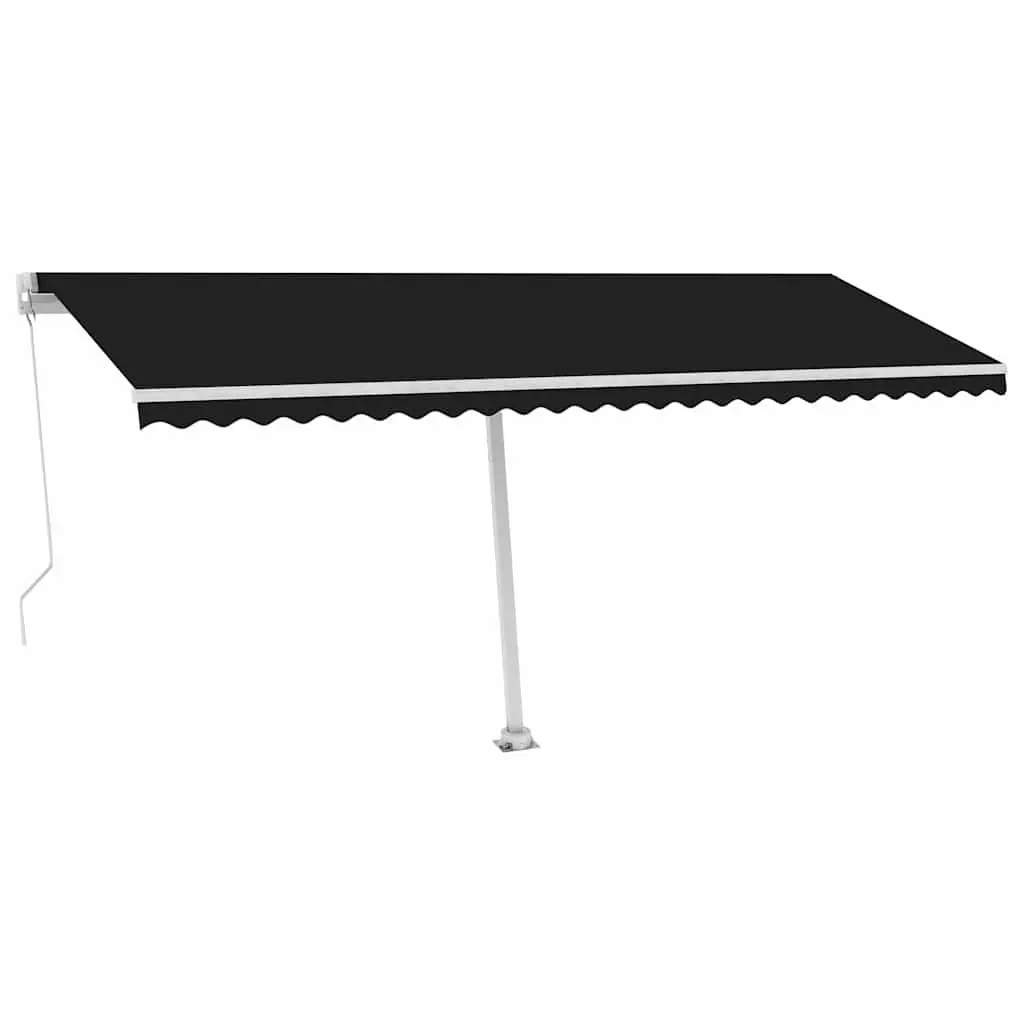 Freestanding Retractable Awning Anthracite 500x300 cm Manual Hand Crank Adjustable Angle and Height 360-Degree Rotating Base