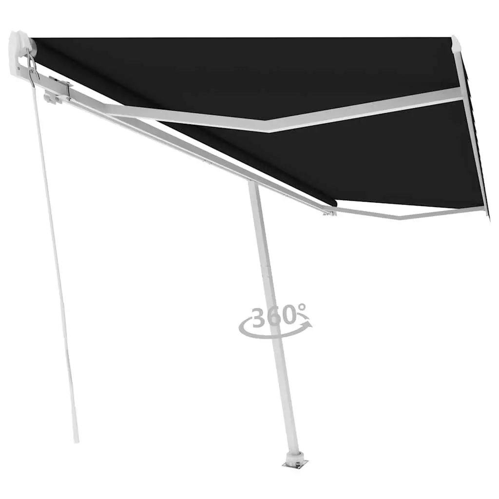 Freestanding Retractable Awning Anthracite 500x300 cm Manual Hand Crank Adjustable Angle and Height 360-Degree Rotating Base