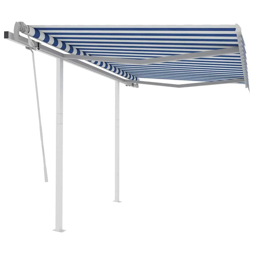 Manual Retractable Awning Blue White 3x2.5m Adjustable Angle Hand Crank Operation Outdoor Shade