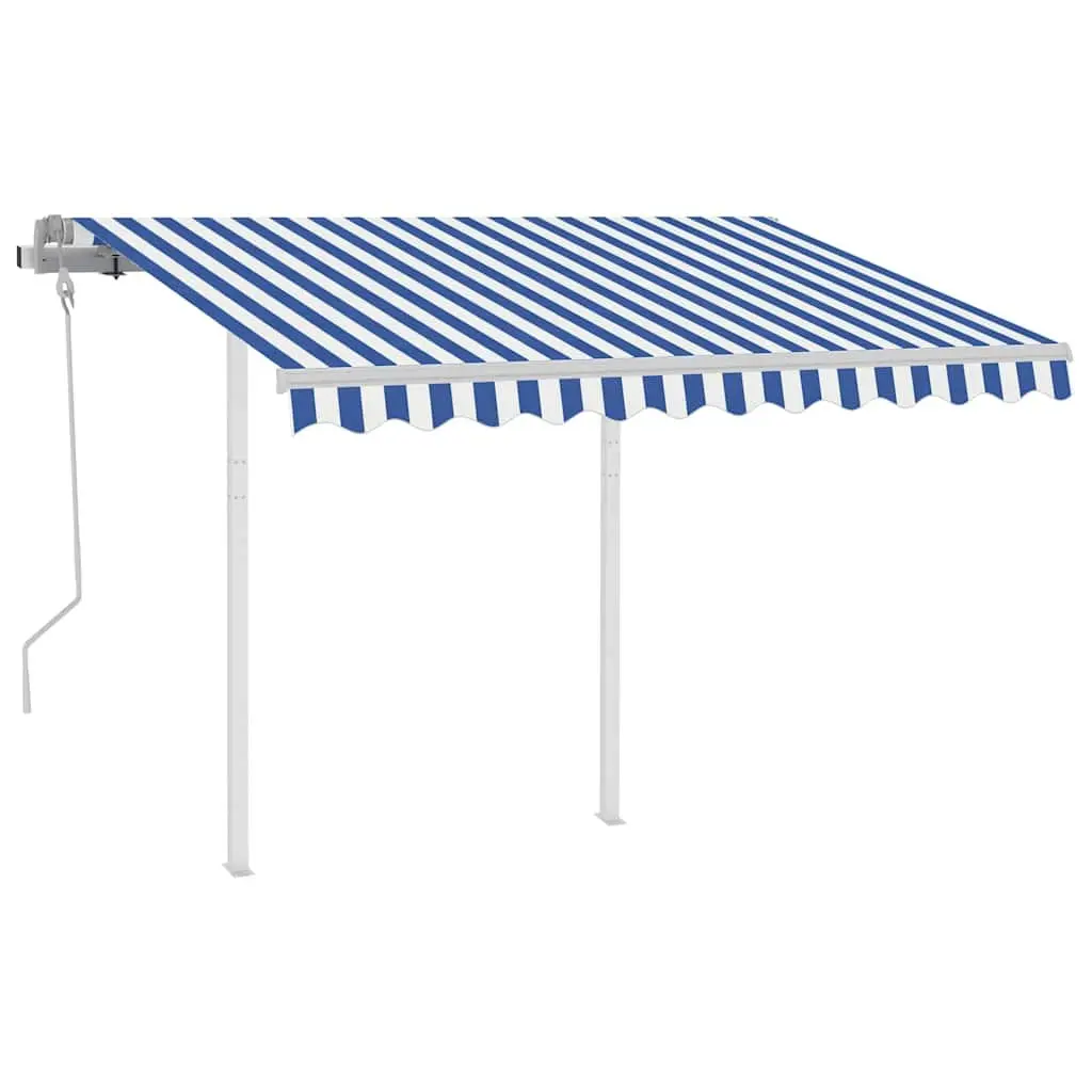 Manual Retractable Awning Blue White 3x2.5m Adjustable Angle Hand Crank Operation Outdoor Shade