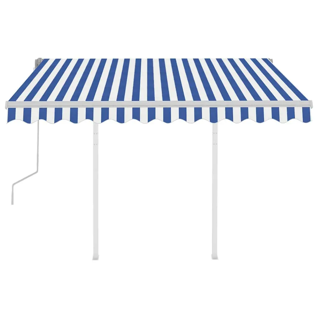 Manual Retractable Awning Blue White 3x2.5m Adjustable Angle Hand Crank Operation Outdoor Shade