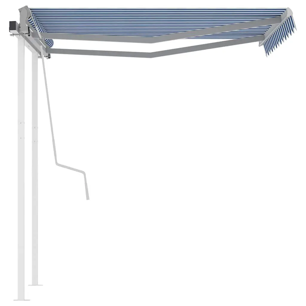 Manual Retractable Awning Blue White 3x2.5m Adjustable Angle Hand Crank Operation Outdoor Shade