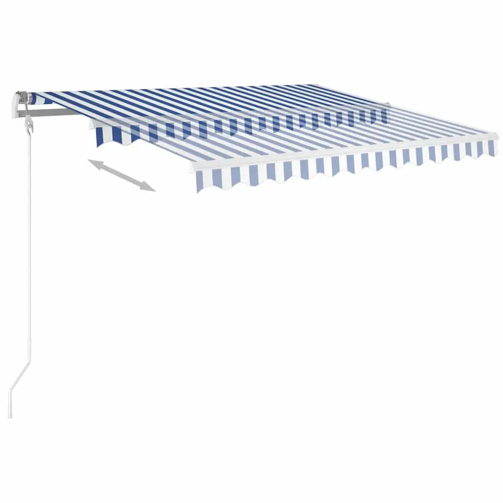 Manual Retractable Awning Blue White 3x2.5m Adjustable Angle Hand Crank Operation Outdoor Shade