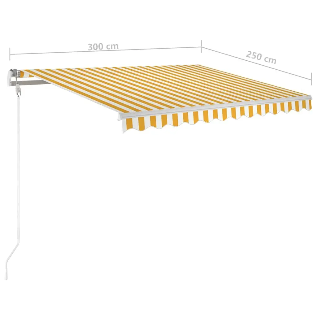 Manual Retractable Awning Yellow White 3x2.5m Adjustable Angle Hand Crank Operation
