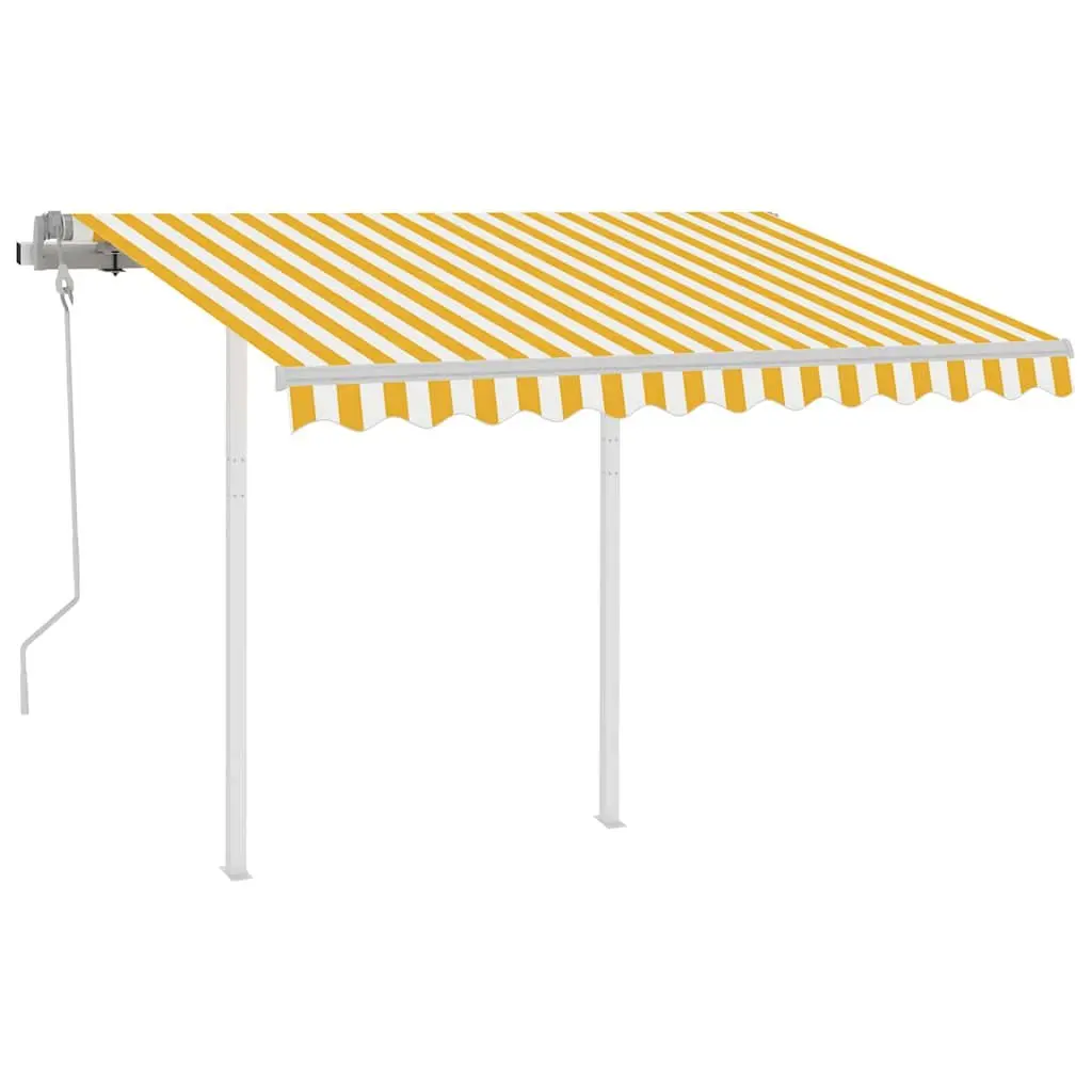 Manual Retractable Awning Yellow White 3x2.5m Adjustable Angle Hand Crank Operation