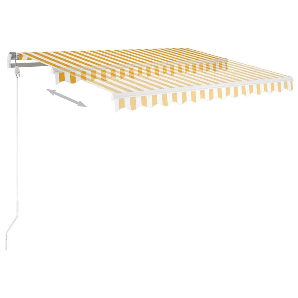 Manual Retractable Awning Yellow White 3x2.5m Adjustable Angle Hand Crank Operation