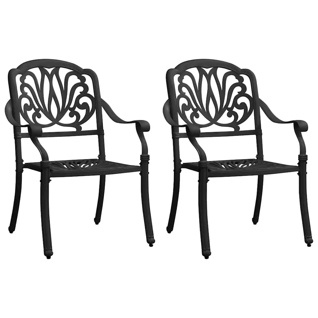 3 Piece Bistro Set Black Cast Aluminium Outdoor Chairs Table Garden Patio
