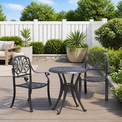 3 Piece Bistro Set Outdoor Furniture Cast Aluminium Black Patio Chairs Table