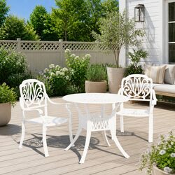 3 Piece Bistro Set Outdoor Garden Furniture Cast Aluminium White Patio Table