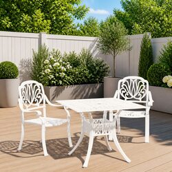 3 Piece Bistro Set Outdoor Garden Furniture Cast Aluminium White Patio Table