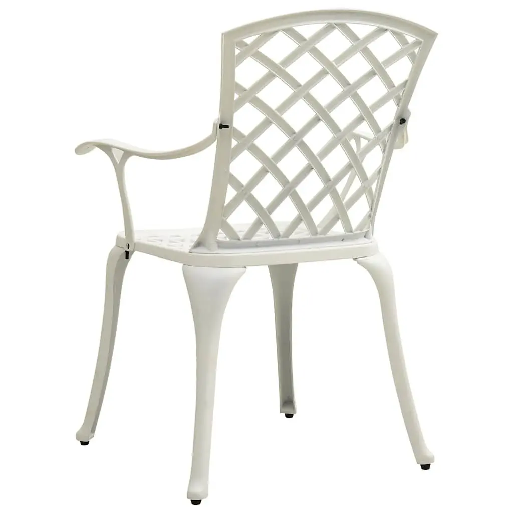 3 Piece Bistro Set White Cast Aluminium Outdoor Chairs Table Umbrella Hole