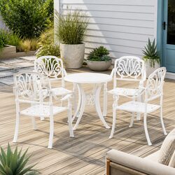 5 Piece Outdoor Bistro Set Cast Aluminium White Garden Patio Furniture Table