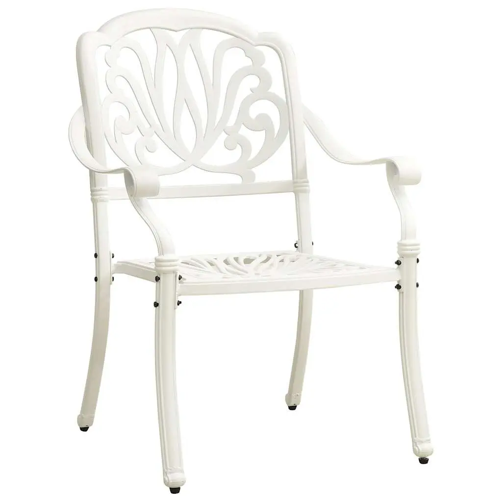 5 Piece Outdoor Bistro Set White Cast Aluminium Table with Umbrella Hole and Chairs