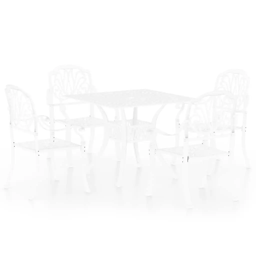 5 Piece Outdoor Bistro Set White Cast Aluminium Table with Umbrella Hole and Chairs