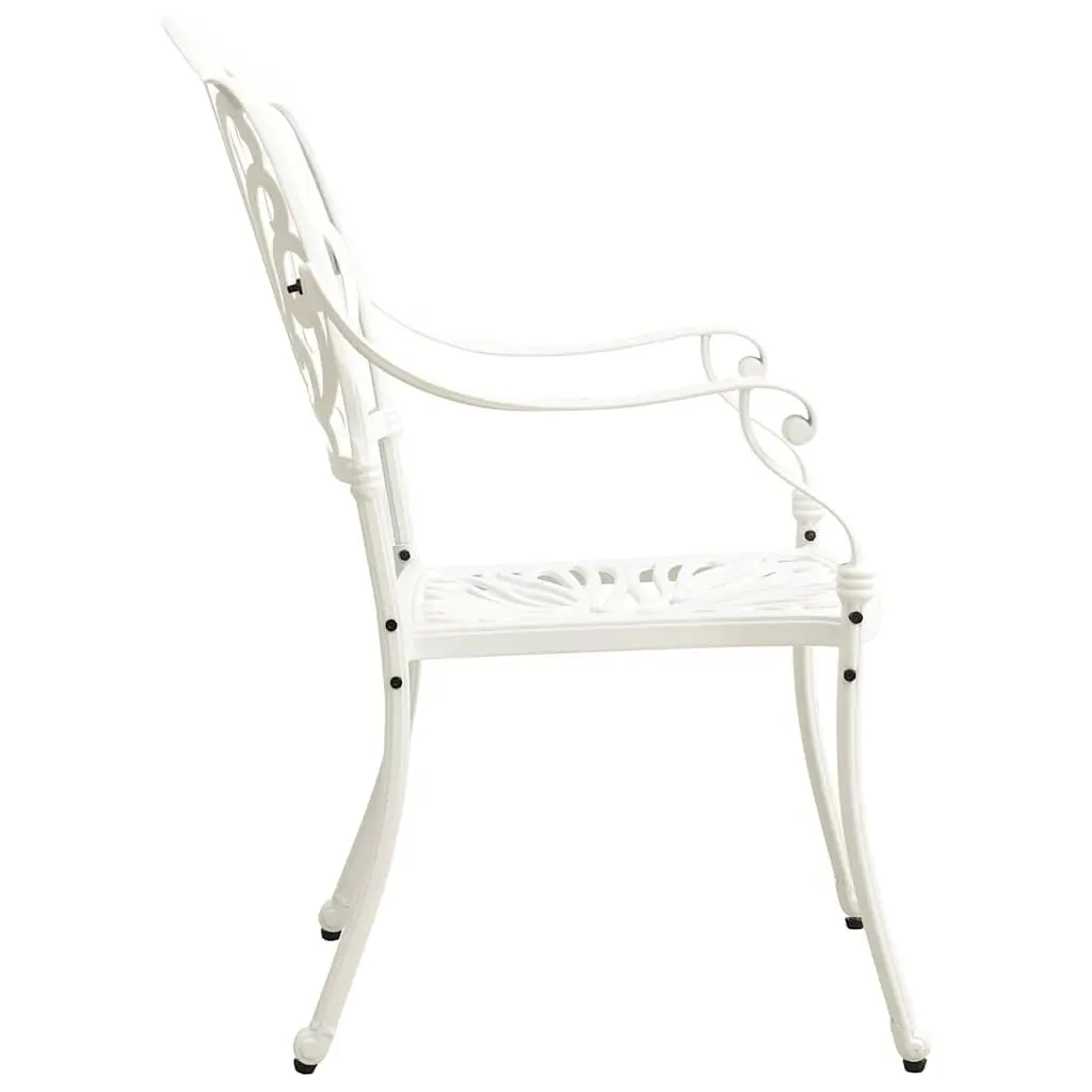 5 Piece Outdoor Bistro Set White Cast Aluminium Table with Umbrella Hole and Chairs