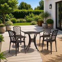 5 Piece Bistro Set Outdoor Garden Furniture Cast Aluminium Brown Patio Dining