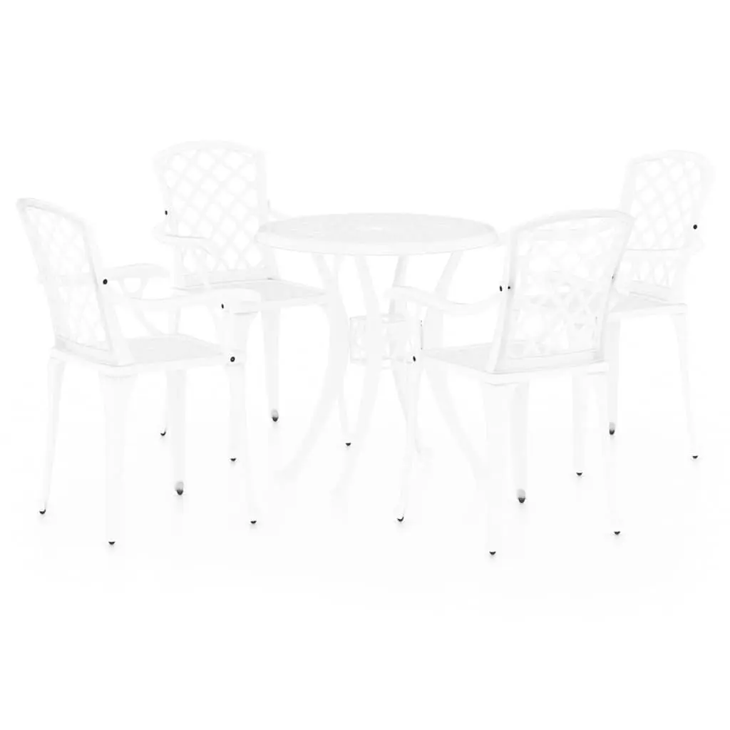 5 Piece Bistro Set White Cast Aluminium Outdoor Dining Chairs Table