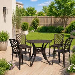 Compact 5-Piece Bistro Set with Umbrella Hole for Outdoor Use