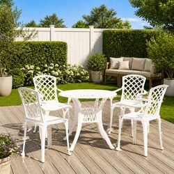 Outdoor Bistro Set 5 Piece Cast Aluminium White Table Chairs Garden Furniture
