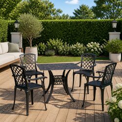 5 Piece Bistro Set Cast Aluminium Black Outdoor Furniture Table Chairs
