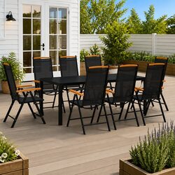 9 Piece Outdoor Dining Set with Adjustable Chairs