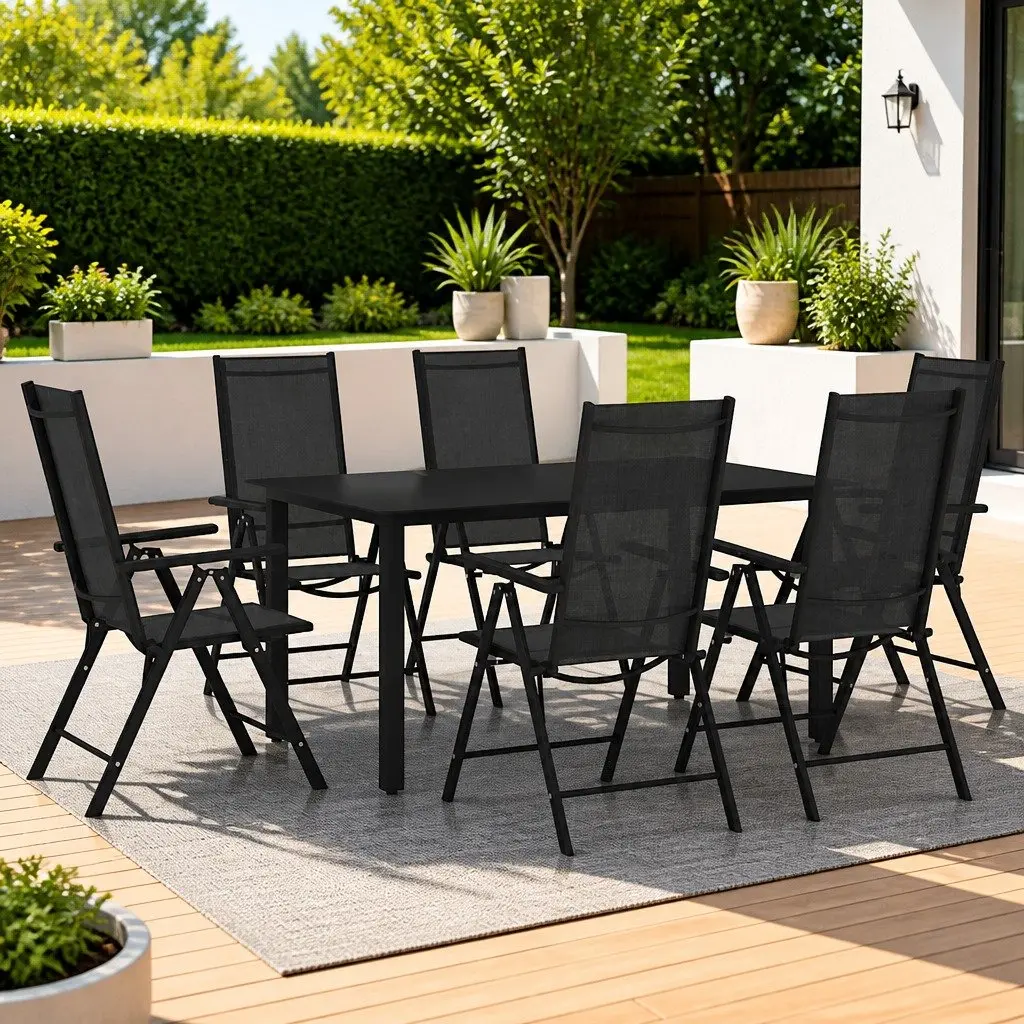 Garden Dining Set Black 7 Piece Outdoor Furniture Aluminium Chairs Table Patio
