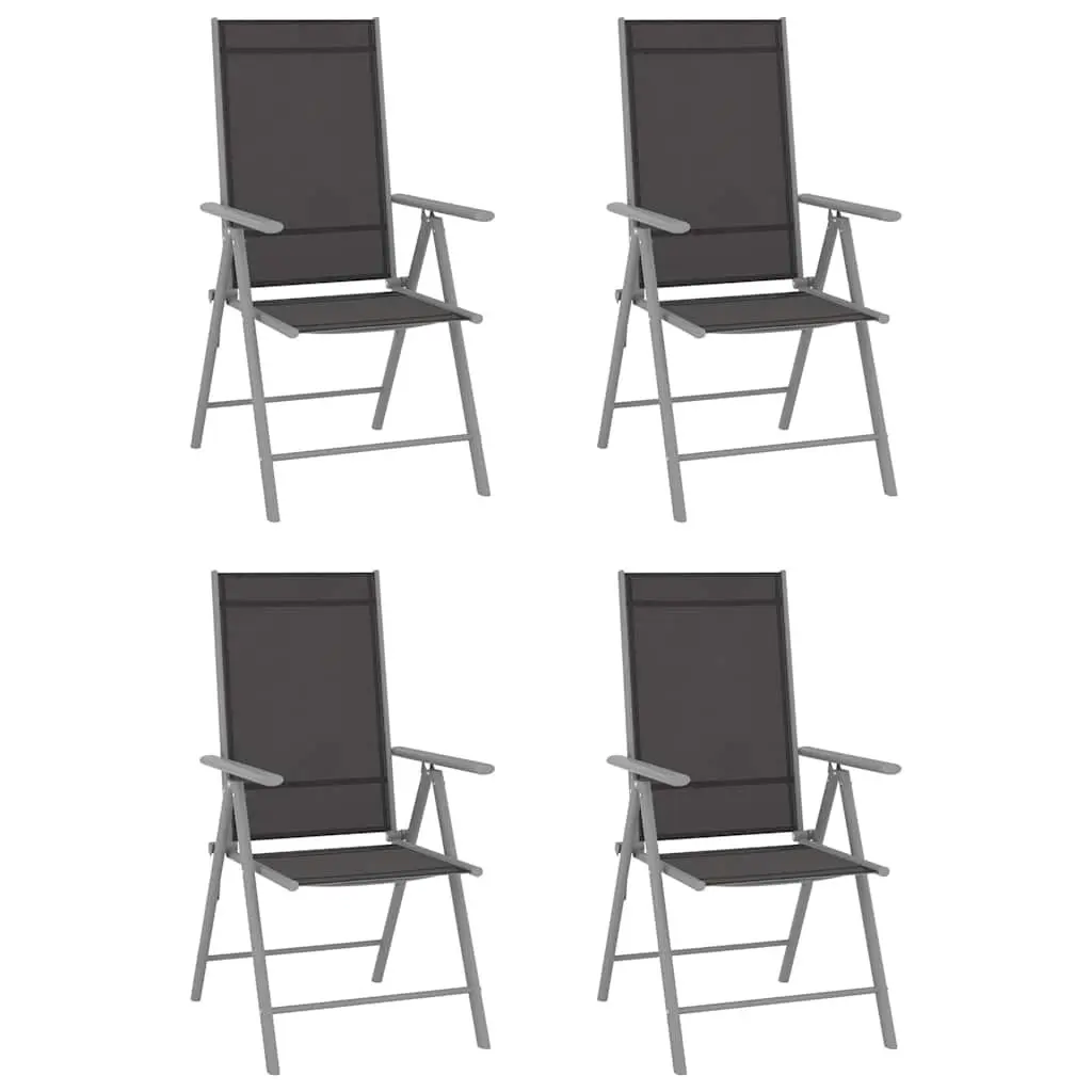 5 Piece Garden Dining Set Silver Aluminium Frame Textilene Chairs Glass Tabletop