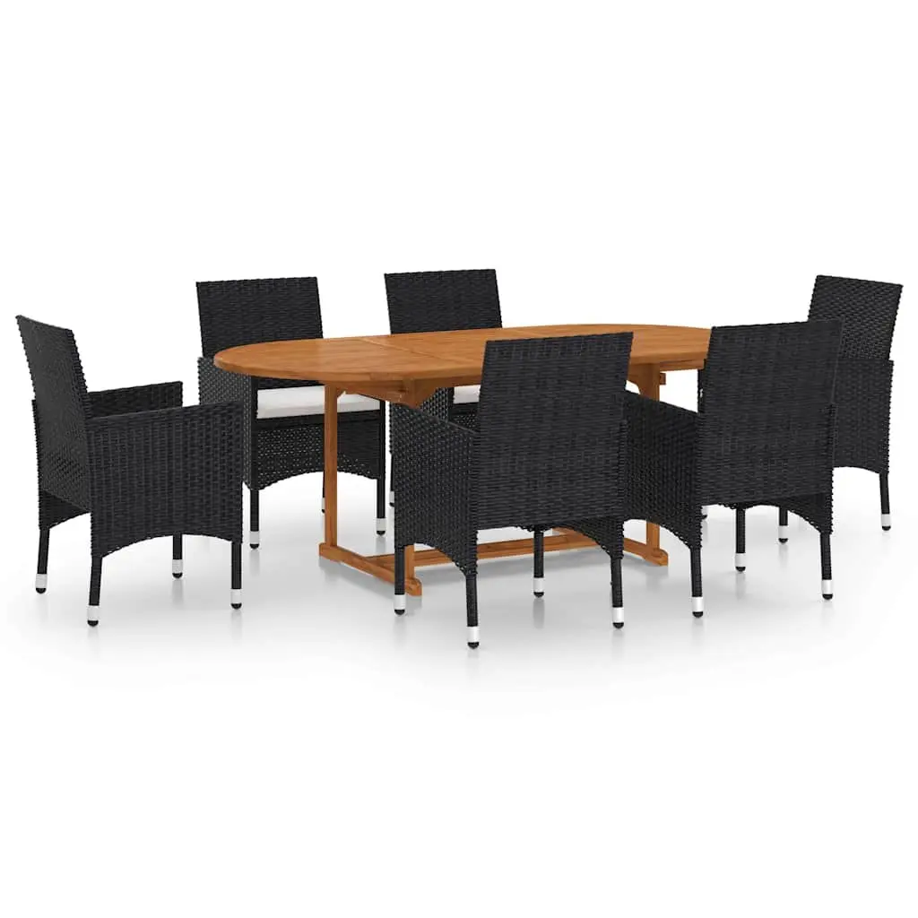 7 Piece Garden Dining Set Outdoor PE Rattan Steel Frame Acacia Wood Table Chairs