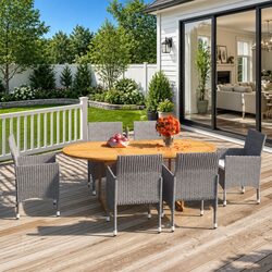 Garden Dining Set 7 Piece Outdoor Table Chairs Poly Rattan Grey Patio Furniture