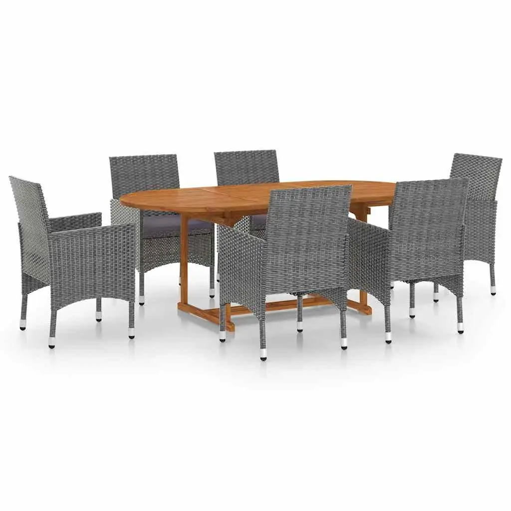 Garden Dining Set Grey 7 Piece Outdoor Table Chairs Poly Rattan