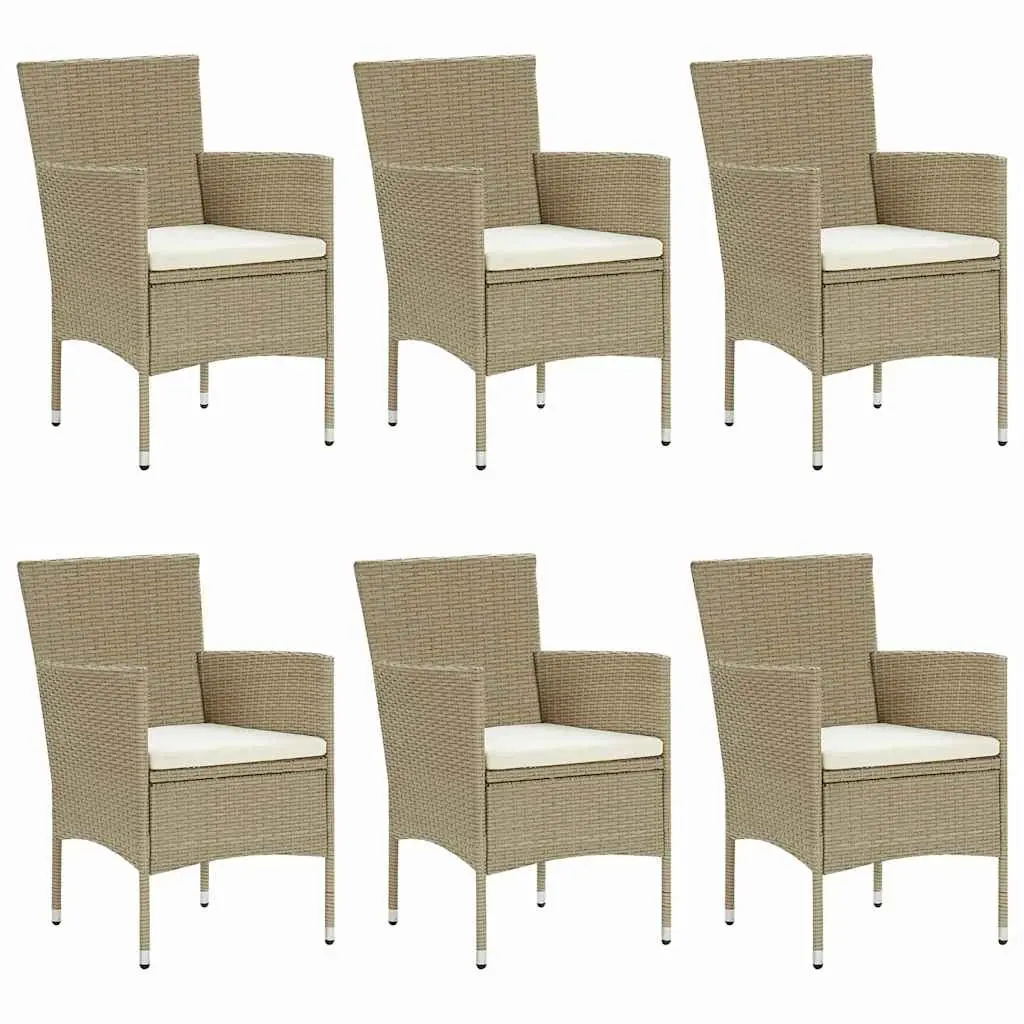 Garden Dining Set Beige 7 Piece Outdoor Table Chairs Poly Rattan