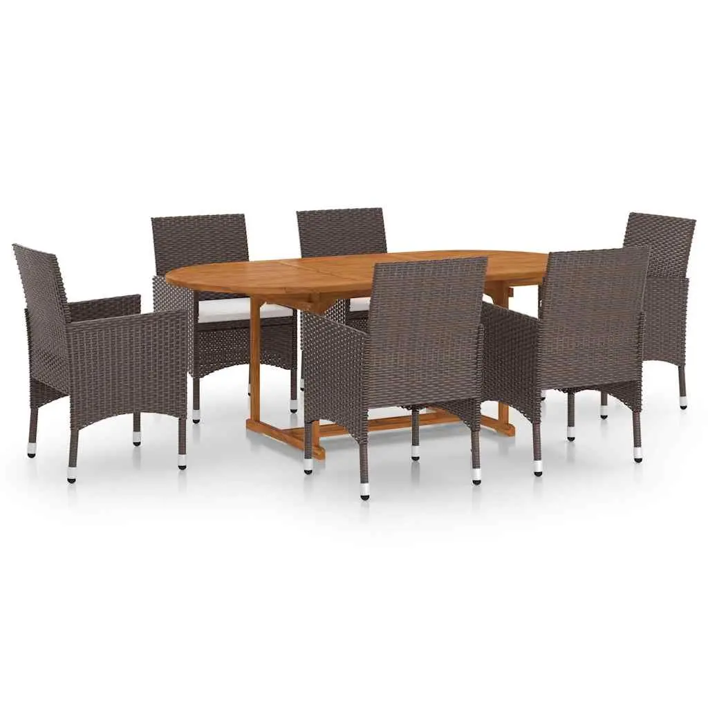 Garden Dining Set 7 Piece Outdoor Furniture Rattan Brown Table Chairs Cushions