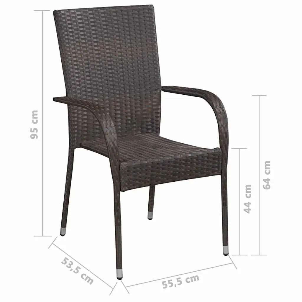 Garden Dining Set Brown 7 Piece Outdoor Table Chairs Solid Acacia Wood Steel Frame Weather-Resistant PE Rattan